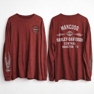 Harley-Davidson Mancuso Houston TX Long Sleeve Eagle Emblem T-Shirt Maroon 4XL